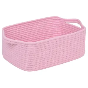 Cute and Durable Small Cotton Rope Basket for Organizing, Woven Closet Storage Bin,Shelves Closet Storage Basket, Bathroom Storage Organizer Bin, Nursery Toy Basket Bin, Pink Basket