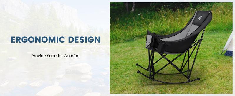 MOPHOTO Rocking Camping Chair,XXL Oversized Folding Fully Padded Outdoor Lawn Chair with Side Pocket,Portable Recliner for Patio, Backyard, Supports 400 lbs