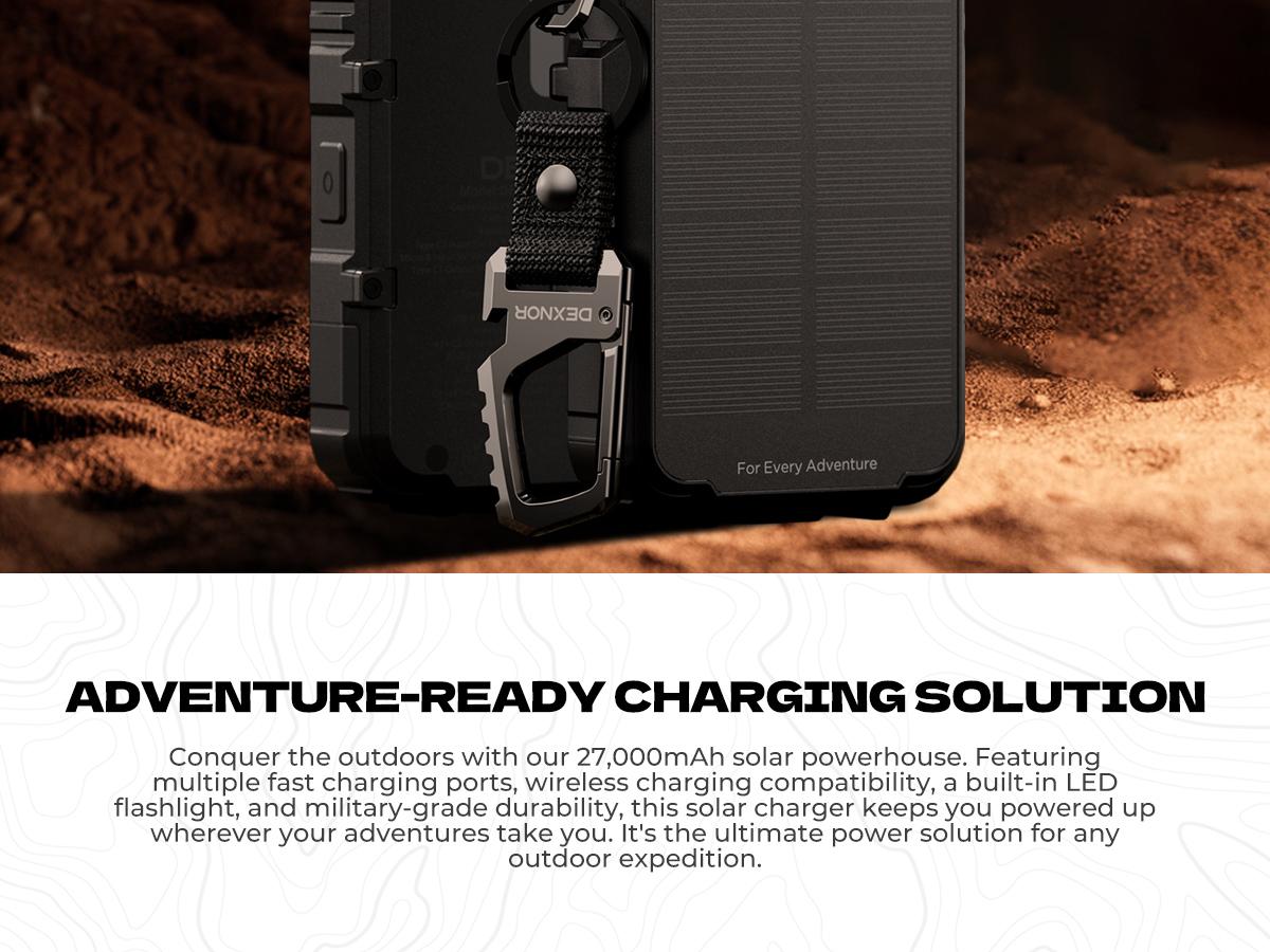 Dexnor 27,000mAh Solar Power Bank Portable Charger, Fast Charging External Battery Pack with LED Flashlight, 3 Ports & Wireless Charging for Phone, Tablets, Laptops for Camping, Travel & Emergency Dexnor 27,000mAh Solar Power Bank Portable Charger, Fast Charging External Battery Pack with LED Flashlight, 3 Ports & Wireless Charging for Phone, Tablets, Laptops for Camping, Travel & Emergency