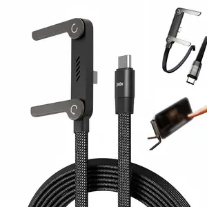 Invisible Phone Stand Charger Cable 240W Fast Charging 2-in-1 Type-C Charging Cord for Gaming Office Car Travel Black