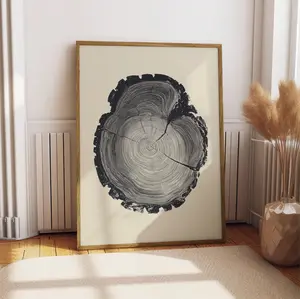 [Sale Up To 50%] Tree Ring Art Print, Black & White Woodcut Style Wall Art, Nature Minimalist Decor, Botanical Nordic Poster, Rustic Modern Home Artwork