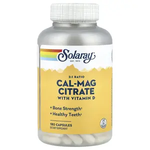 Solaray Cal-Mag Citrate with Vitamin D, 2:1 Ratio, 180 Capsules