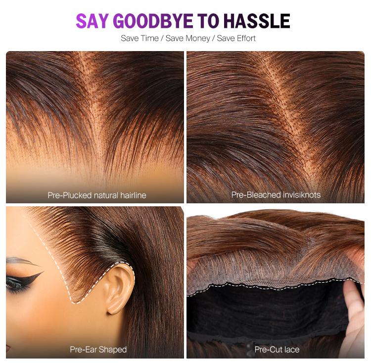 Megalook Chocolate Brown Upgrade 13x6 Three-Go Glueless Wigs Fitted All Pre-Styled Parting Breathable Dome Cap Free Lace Front 100% Human Hair Wig #4 Curly Hair 320℉ Heat Resistant SpringStatements