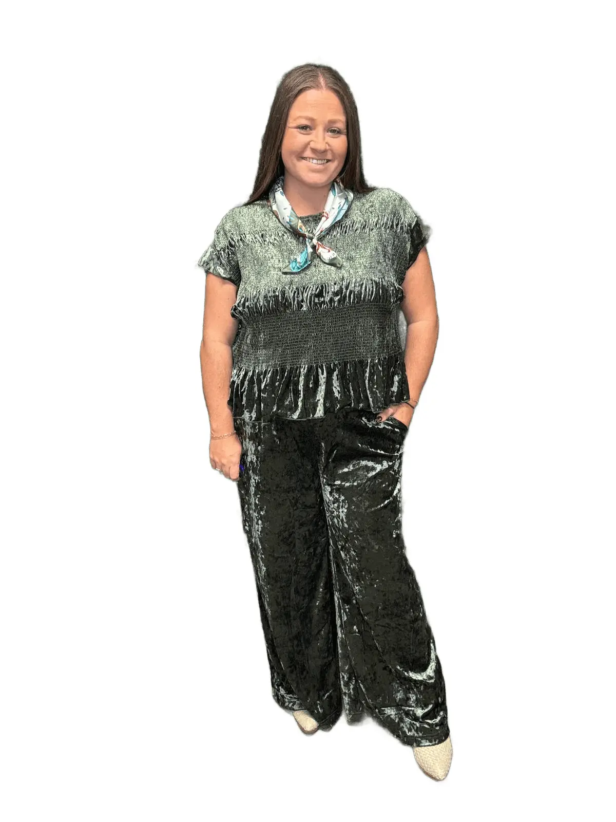 Umgee Velvet Wide Leg Pant