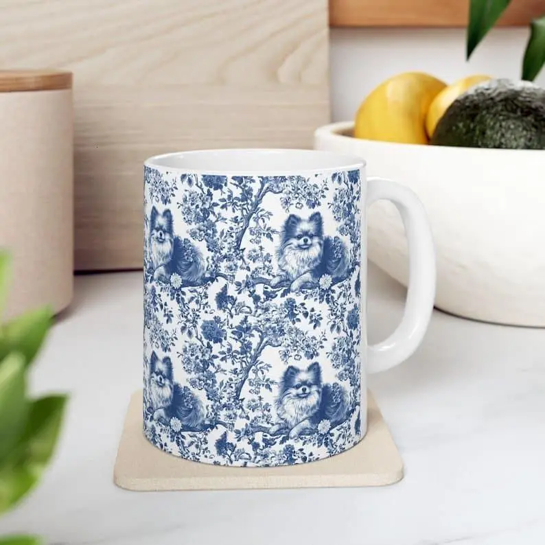 [Sale off up to 50%] Pomeranian French toile de jouy Mug, Pomeranian Gifts, Pomeranian Mugs, Pomeranian lover Gift, 11oz & 15oz ceramic mug