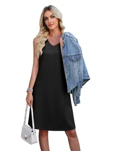 WEACZZY Women Summer V Neck Sleeveless Dress Casual Loose Vacation Sundress Elegant with Split Beach Dresses