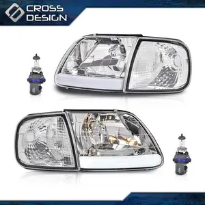 CROSSDESIGN LED Headlights & Corner Lights White Reflector Fit For 1997-2004 F150 Expedition