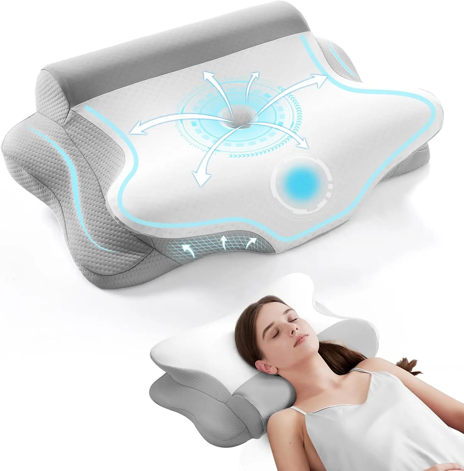 Cooling Memory Foam Cervical Pillow for Adults | Orthopedic Neck Support Pillow for Neck Pain Relief, Ergonomic Contour Design for Side & Back Sleepers,Memory Foam Pillow, Cooling Pillow, Cervical Pillow,Orthopedic neck support pillow