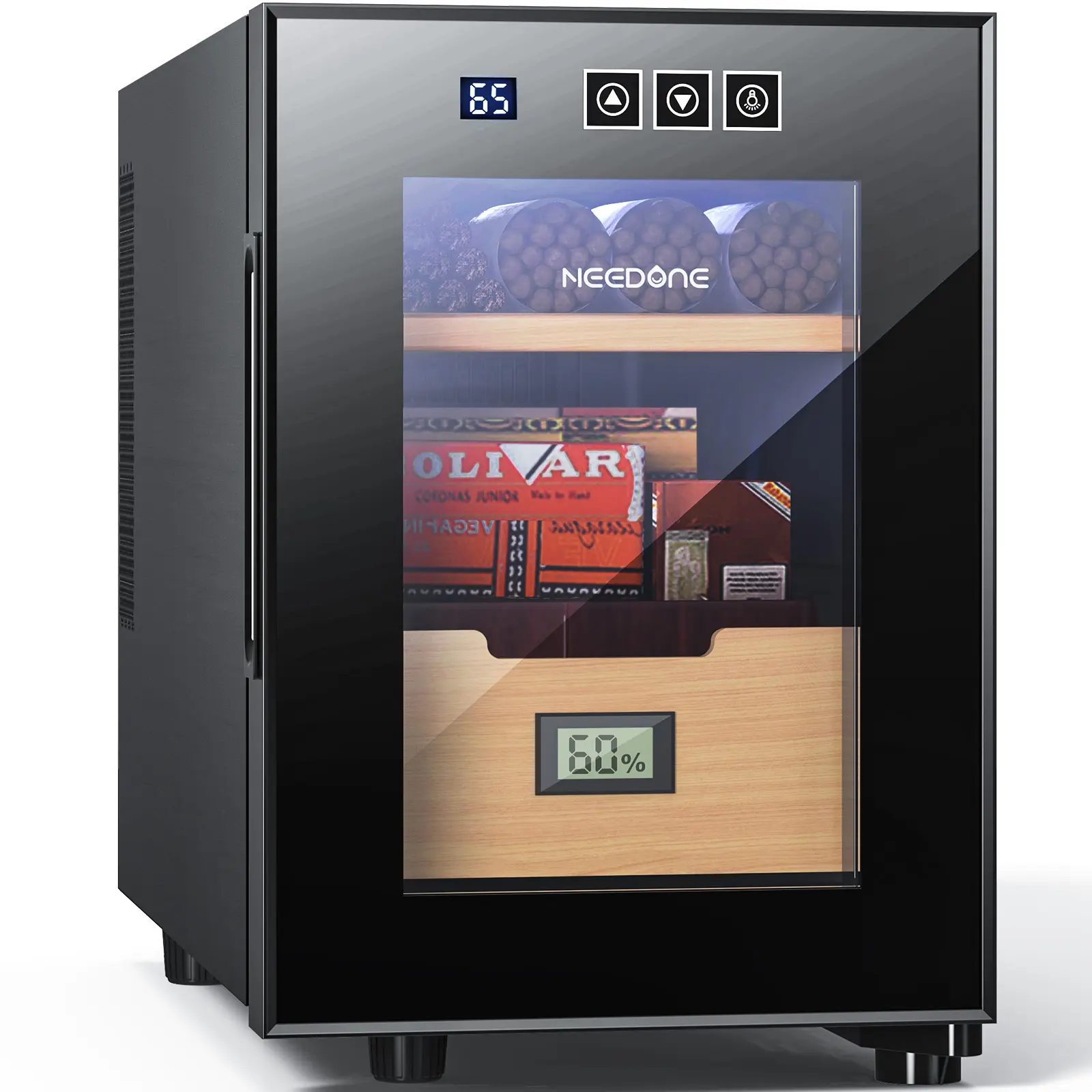 Electric Cigar Humidor - 16L, 100-Count Capacity, Adjustable Temperature (54℉ to 74℉), Spanish Cedar Wood Drawer Shelves, Digital Hygrometer Display, Cooling Control Cabinet, 23L/48L Options, 350-Items Capacity Option, Men's Gift