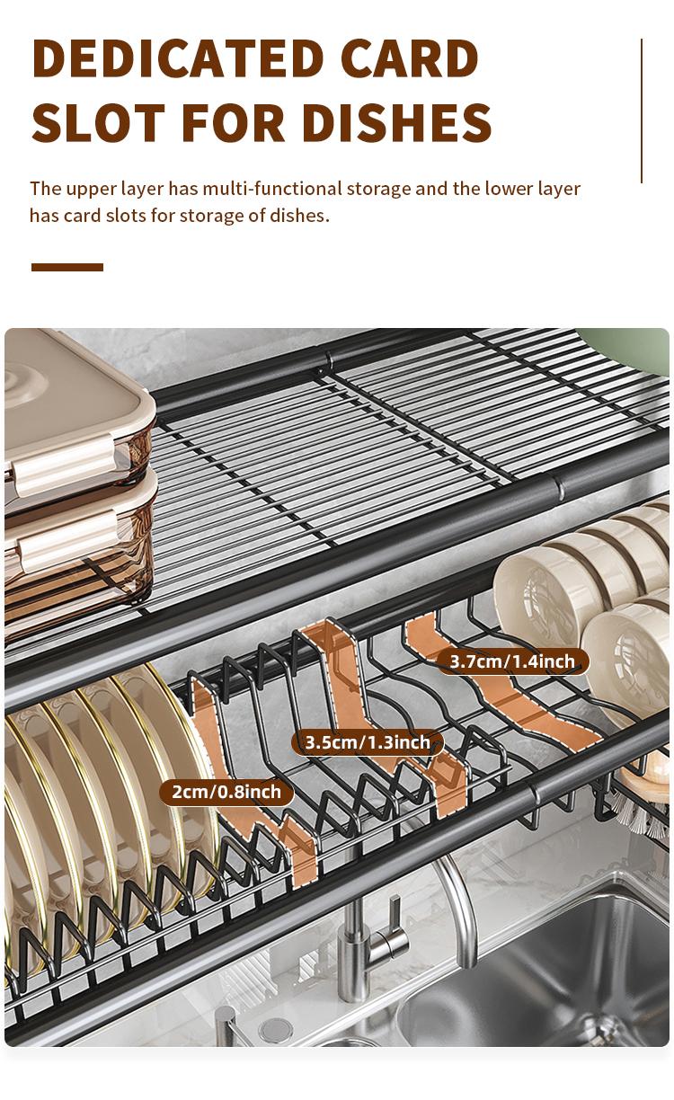 San Dream Over The Sink Dish Drying Rack Large Dishes Drainer 2-Tier Dish Drying Rack for Kitchen Dish Rack Countertop Organizer Metal Kitchen Sink Organizer Mount