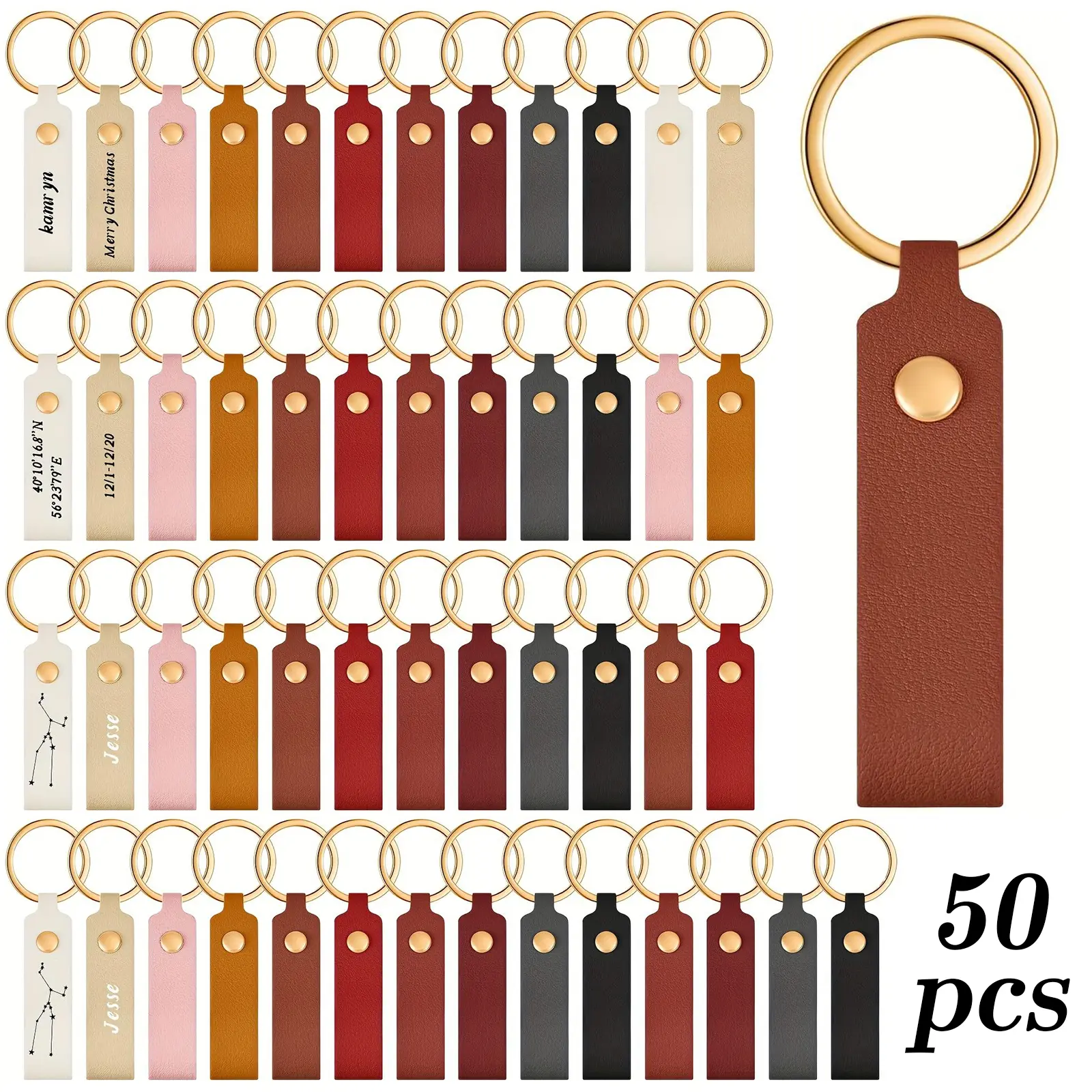 50pcs Faux Leather Keychain Blanks Bulk Laser Engraving Blanks Keychain Kit with Key Rings for Key Chains Craft, Handmade Gifts, Craft Supplies, Minimalist Design, Stylish Keychains, Highquality Blanks, Smooth Finish, Engraving Supplies