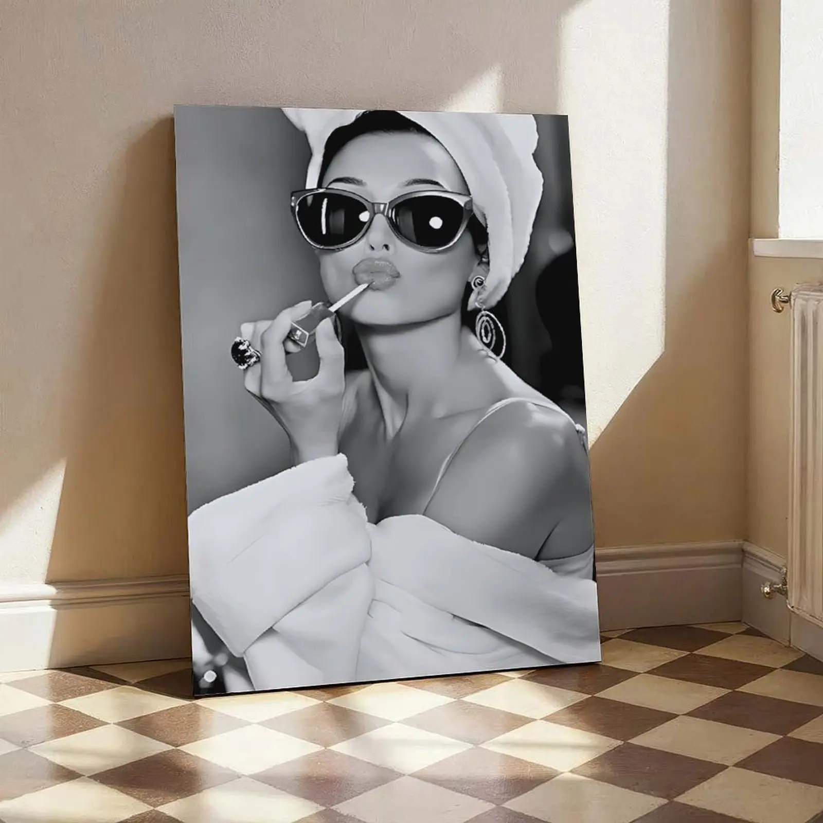Vintage Hollywood Feminist Lipstick-Themed Black and White Photo Print, Chic Modern Design Style Wall Art - Stylish Home Decor for Bedrooms, Offices