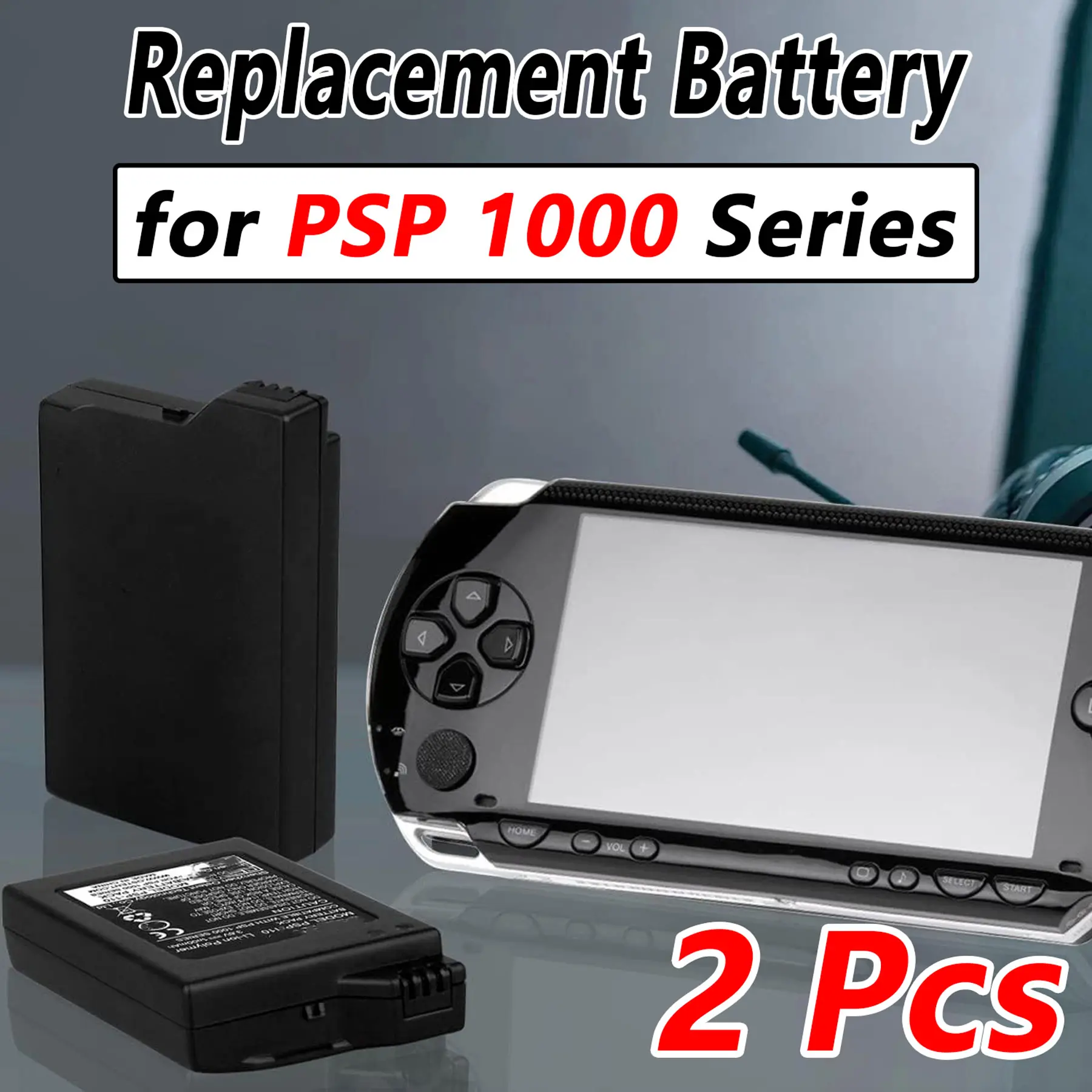 2 Pcs Replacement Li-ion Battery, Replacement Fits for PSP 1000 Series, Lithium Ion Polymer Rechargeable Battery Pack, Battery for Games, PSP 1000, High Capacity, PSP Replacement Accessories