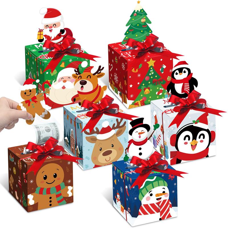 Christmas Clearance Sale 12 Pcs Christmas Money Gift Box Cash Gift Envelopes for Cash Pop Up Cash Holder with Festive Bows Clear Seal Bags Santa Pattern for Friends Wives Sisters,DIY Surprise Merry Pull Box Kit Christmas Holiday Birthday Party Supplies