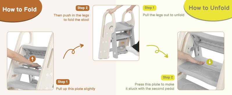 Dripex Foldable 3-Step Stool with Handles, Adjustable Toddler Step Stool for Bathroom Sink, Potty Training & Kitchen Helper Plastic Ladder for Kids