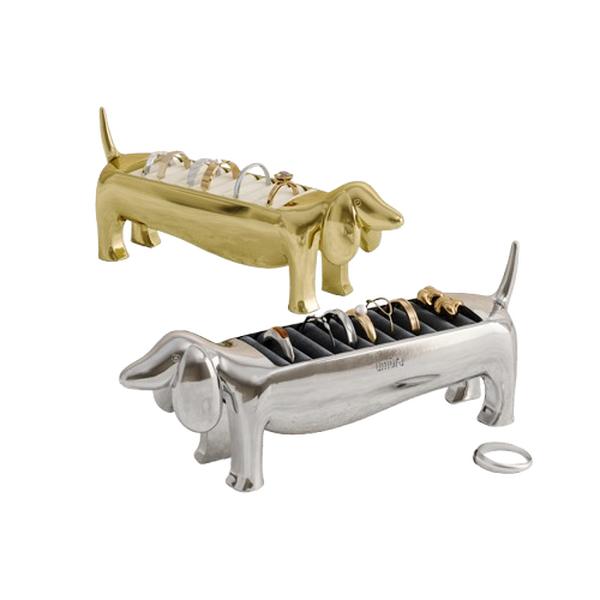 Umbra Dachsie Ring Holder - Holds Up to 10 Rings, Polished Metallic Finish, Velvet Padded Base, Jewelry Storage Organizer for Dog Lovers