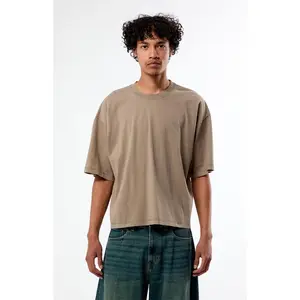 Pacsun Men's Brown Solid Dropped Shoulder Cropped T-Shirt