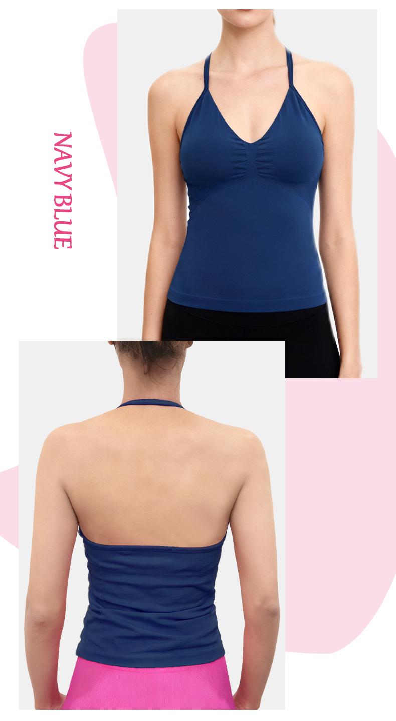 SUNVADUN B377 Sportswear Top Lace-Up Sleeveless Yoga Vest V-Neck Stretch Vest Crop Top for Women Fitness Vest Open Back Athletic Minimalistic Activewear Gym Apparel with Removable Cup Moisture Wicking Quick-Drying High Elasticity