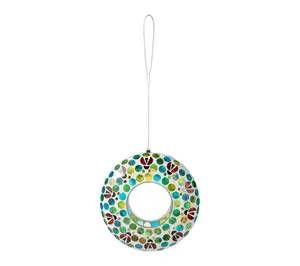 Glitzhome 8''D Glass Round Hanging Colorful Mosaic Birdfeeder