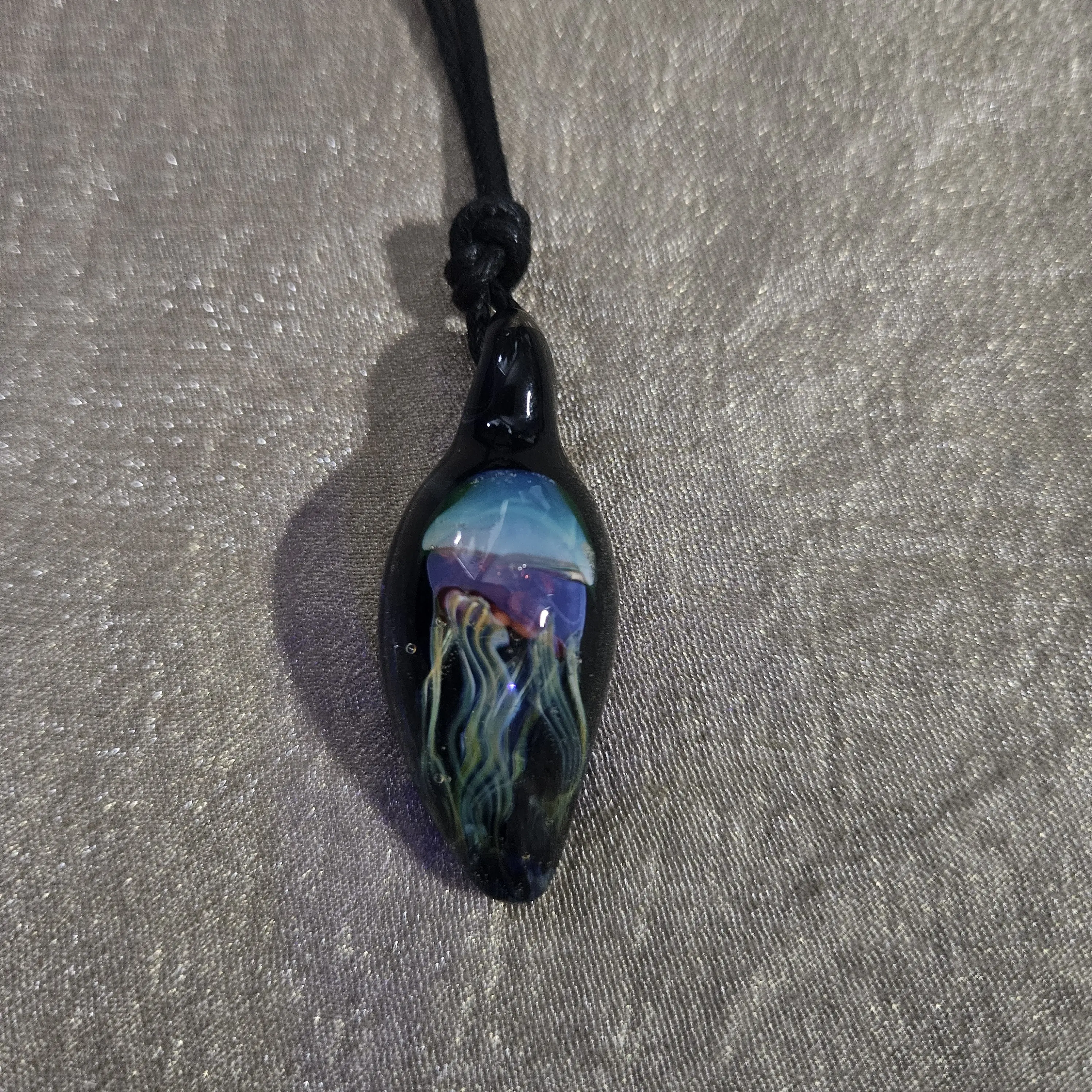 UV Reactive Jellyfish Pendant #4-Lampwork Glass, handblown, master crafted, necklace, spirit glass