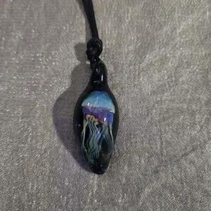UV Reactive Jellyfish Pendant #4-Lampwork Glass, handblown, master crafted, necklace, spirit glass