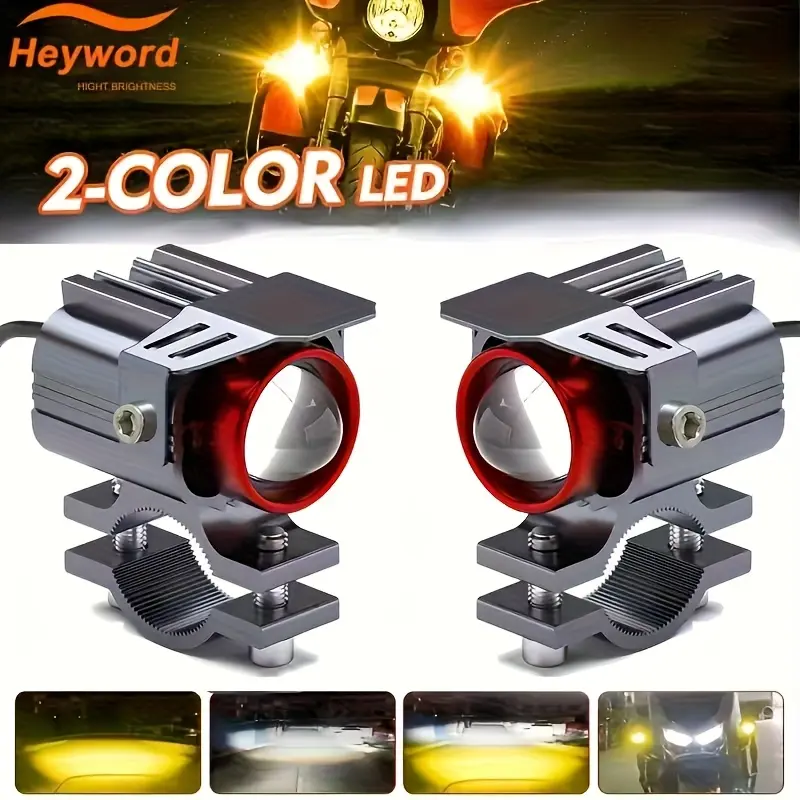 Heyword 1pc/2pcs Lights + Switch Motorcycle Headlights, Headlamps, Led Front Lights, Led Driving Lights, LED Lens Light Modification LED High/Low Beam Light Suitable for Electric Motorcycle, Motorbike, Car Modification Auxiliary Lamp, Without Battery