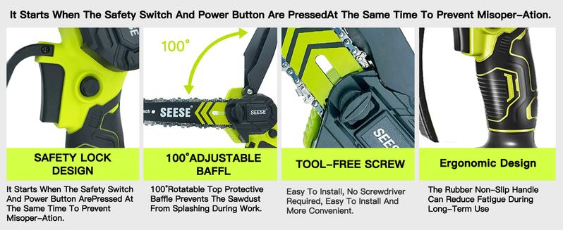 SEESE Brushless Mini ChainSaw - Portable Electric Cordless Saw for Wood Cutting, Batteries (2000mAh) ,Pruning, Gardening, Camping - Suitable for Seniors, Women Holiday gifts