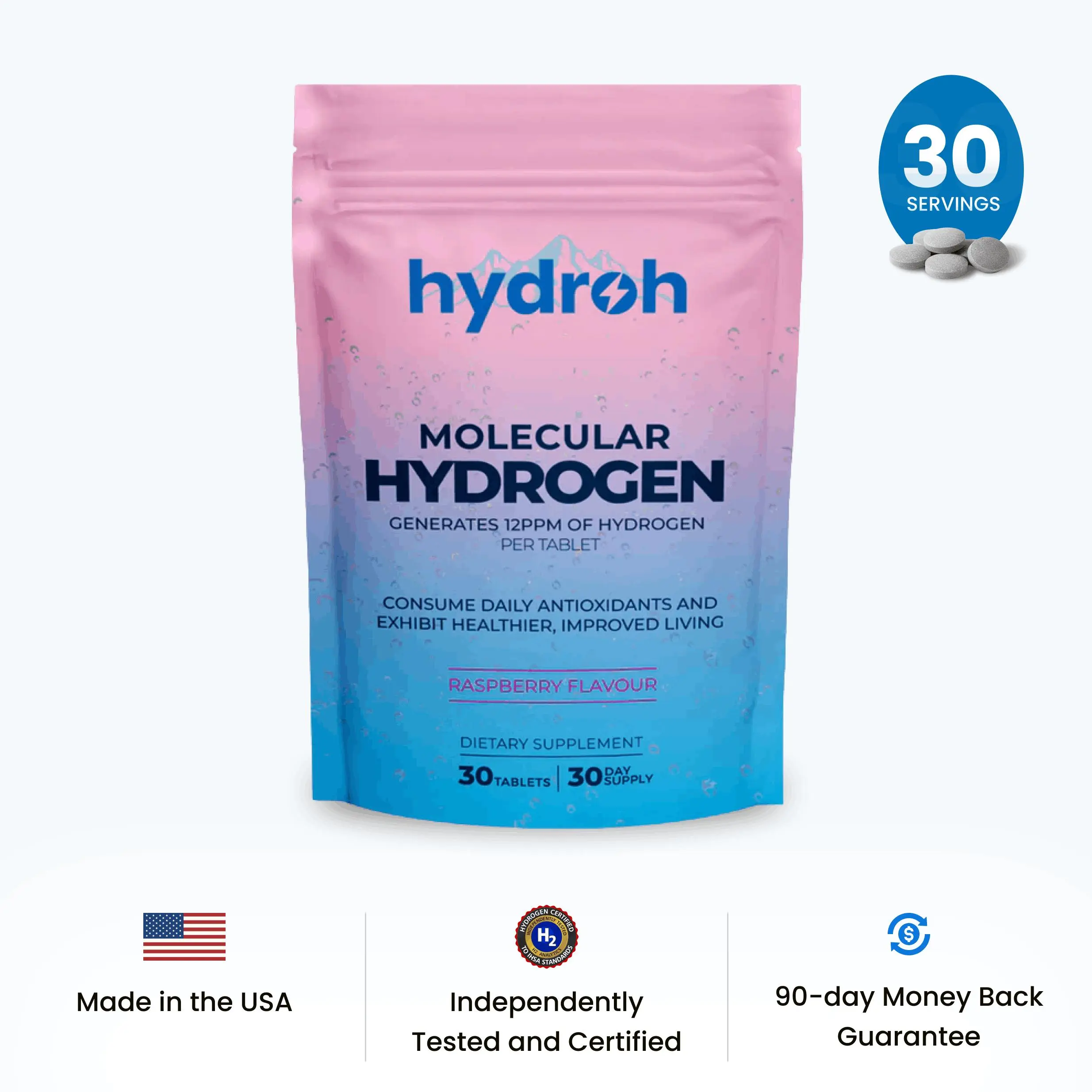 Hydroh Molecular Hydrogen Tablets  Antioxidant Support + Deep Hydration | 30 Effervescent Hydrogen Water Supplements
