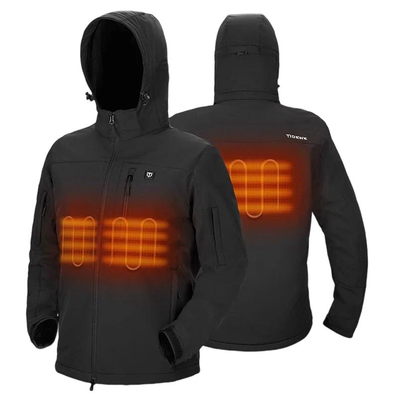 [Limited Size Clearance] TideWe Men's & Women's Soft Shell Heated Jacket Coat with Detachable Hood and Battery Pack Size S-XXXL