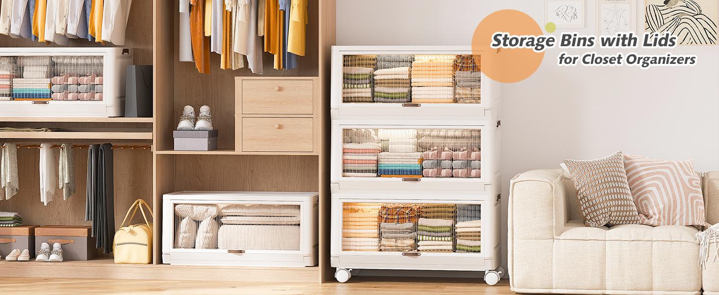 【Clearance】Raybee Furniture 85 GAL Stackable Storage Bins with A Lid, Large Storage Containers Plastic Storage Bins with wheels, Foldable Storage Box Closet Organizers for Living Room,Office,Dorm 【Clearance】Raybee Furniture 85 GAL Stackable Storage Bins with A Lid, Large Storage Containers Plastic Storage Bins with wheels, Foldable Storage Box Closet Organizers for Living Room,Office,Dorm