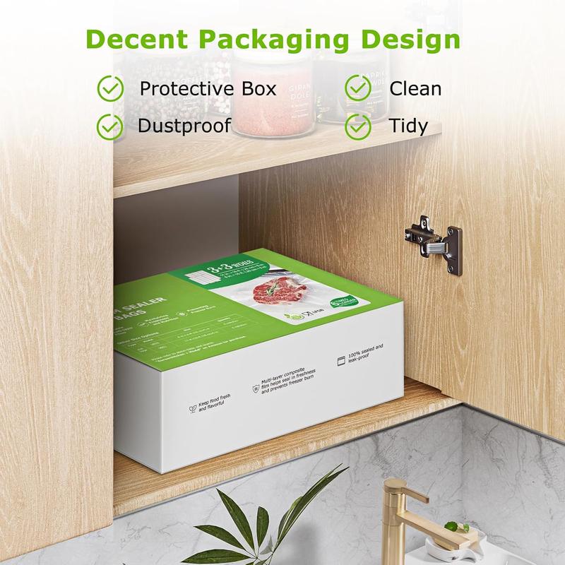 Bonsenkitchen Vacuum Sealer Rolls Bags, 6 Pack 3 Rolls 11" x 20' + 3 Rolls 8" x 20' Commercial Grade BPA Free Bag Rolls, Durable Customized Size Food Vac Bags for Storage and Sous Vide Cooking VB3211