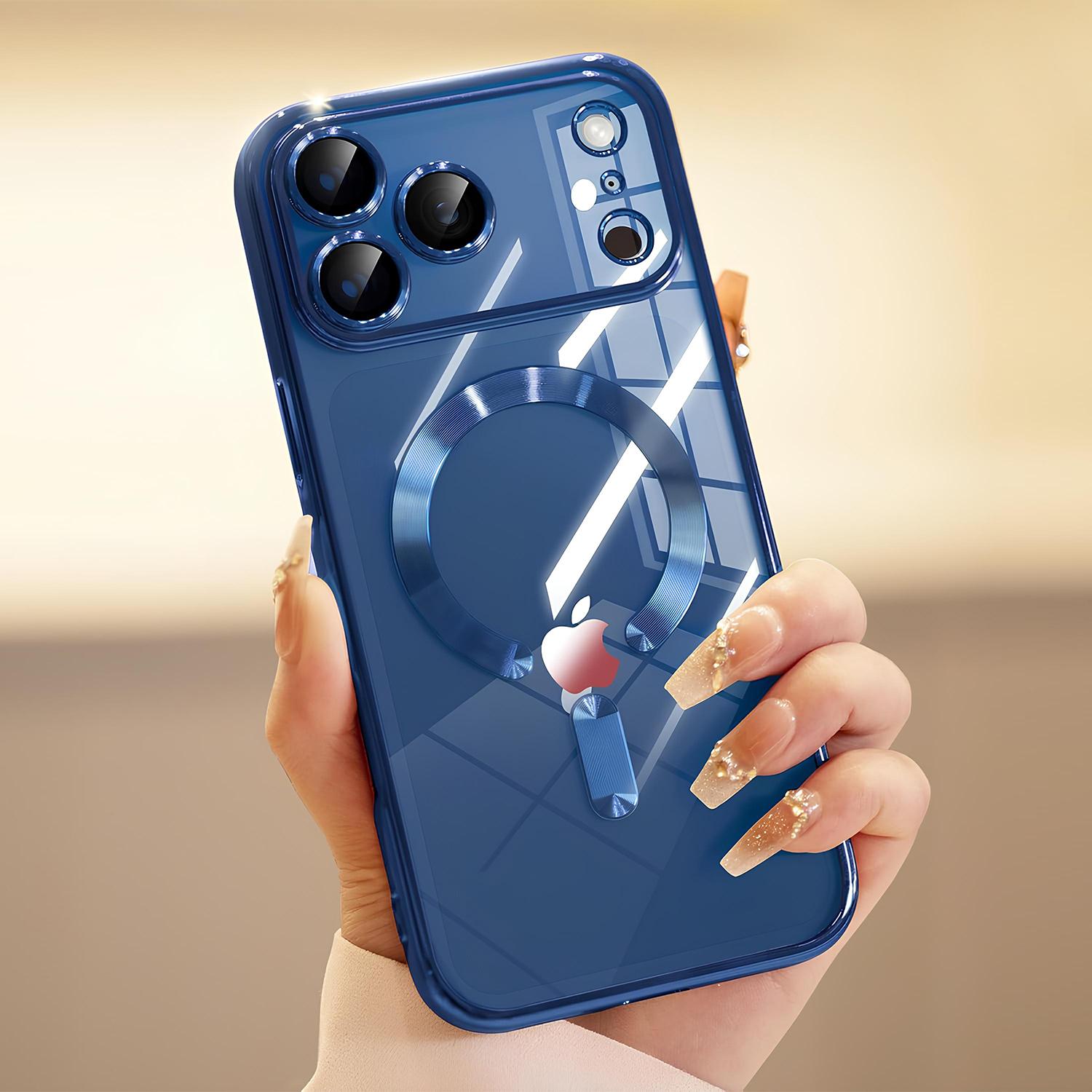 Magnetic Case Compatible with 17 Pro Max 16 15, Plating TPU Clear Soft Cover All-Round Camera Protector Film Shockproof Shel Anti-Scratch Clear Magnetic Luxury Plating Compatible with MagSafe