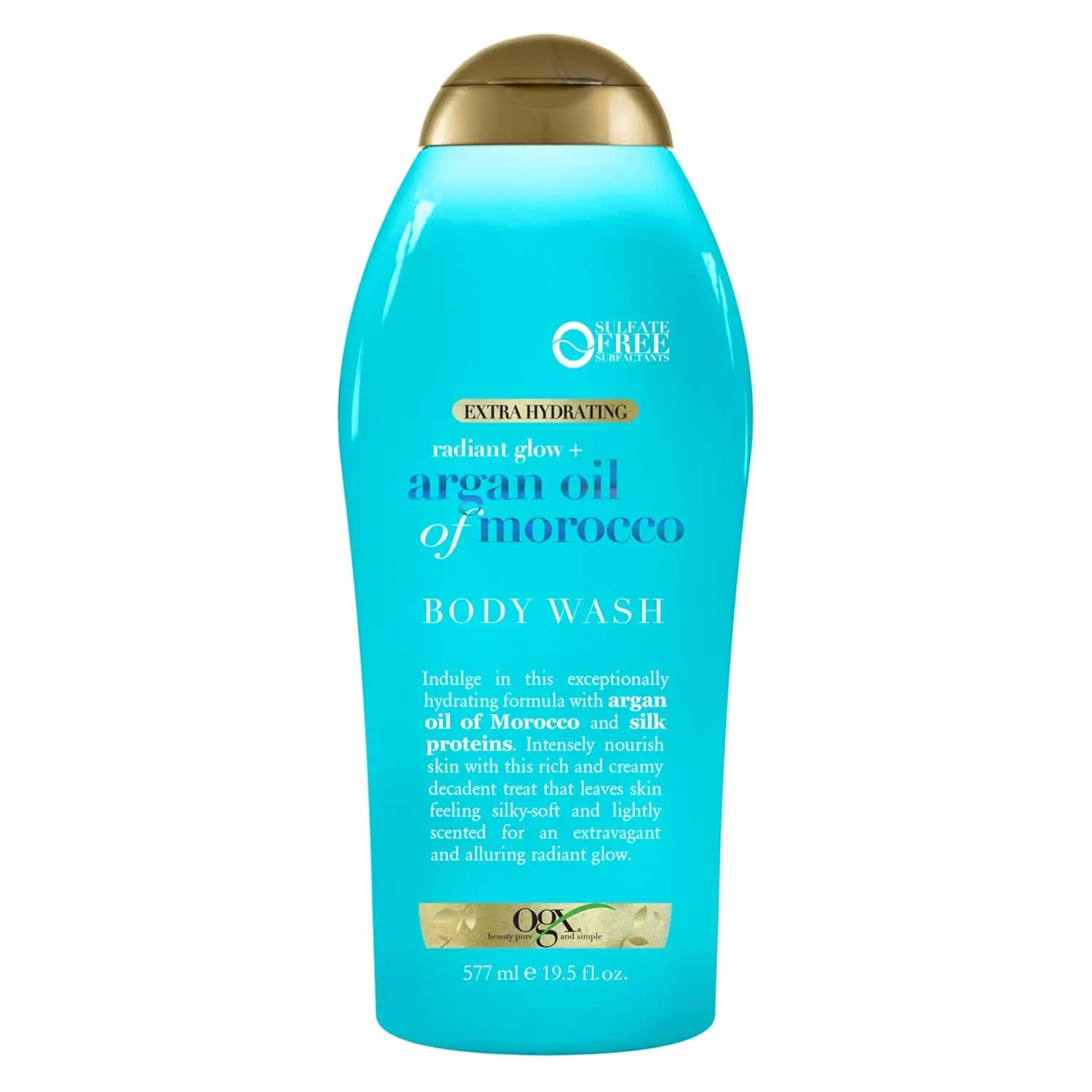 OGX Radiant Glow + Argan Oil of Morocco Body Wash, 19.5 fl oz | Extra Hydrating for Dry Skin, Moisturizing Gel Cleanser for Silky Soft Skin, Sulfate-Free Surfactants