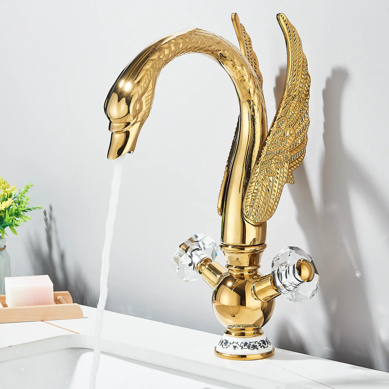 Gold Swan Design Bathroom Faucet Modern Bathroom Sink Faucet 1 Hole Dual Handle Swivel Spout Vanity Mixer Taps with Hose,Chrome,Black