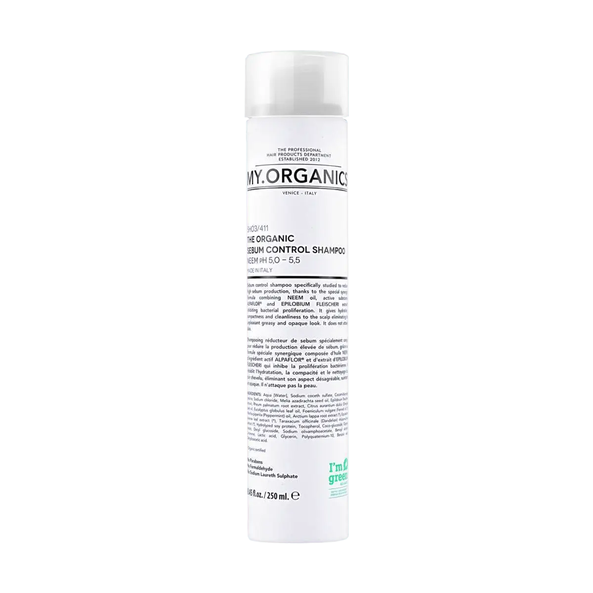 My Organics Organic Scalp Balancing Shampoo - Italian Formula with Neem Oil for Oily Hair & Stronger Strands - 250ml