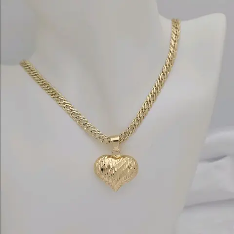 396 chain y 282 Heart Pendant Necklace - Reversible Design -