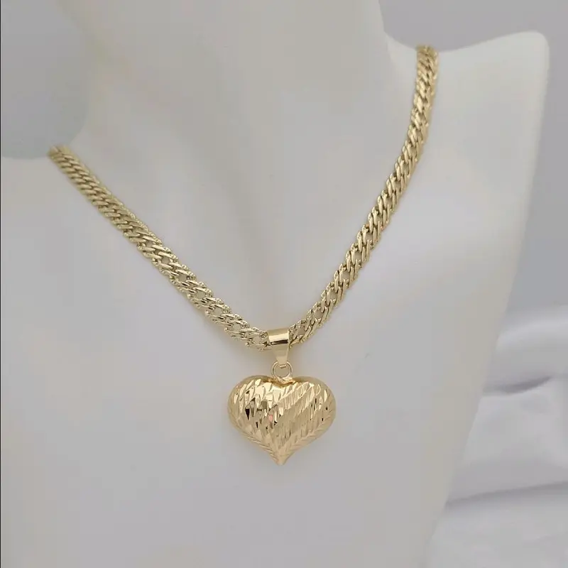 396 chain y 282 Heart Pendant Necklace - Reversible Design -