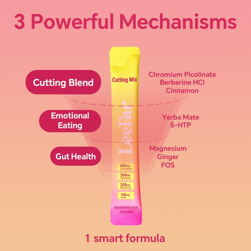 LeeFar Cutting Drink Mix – Berberine, Chromium, 5-HTP, Yerba Mate & Magnesium | Strawberry Açaí Flavor – 30 Servings