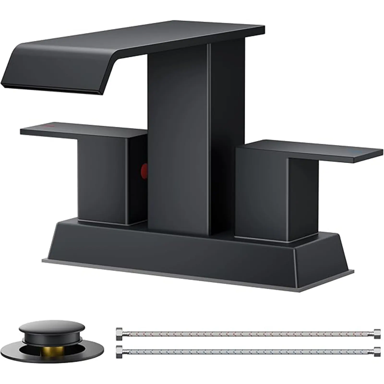FORIOUS Waterfall Bathroom Faucets 3 Hole or 2 Hole, Centerset Faucet 4 Inch with Pop Up Drain and Hose, Faucet for Bathroom Sink Vanity RV 2 Handle homedecor