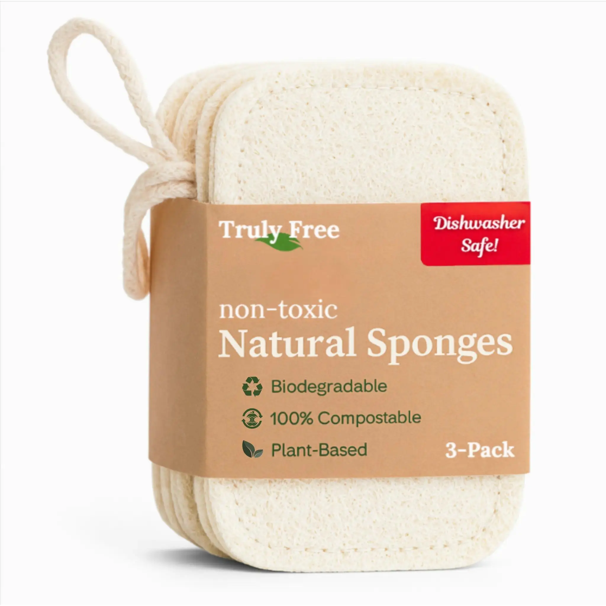 Free Natural Cleaning Sponges, Sponges For Cleaning, Non Toxic Sponges, 100% Organic Luffa Dish Scrubber, Plant-Based, Compostable, Biodegradable Sponges, Cruelty Free, Non Scratch Scouring Pad, 4.4 x 2.8, Pack of 3 Cleaner