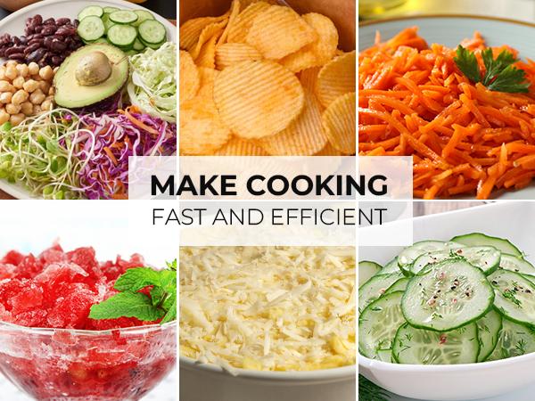 SUSTEAS Rotary Food Cheese Grater with 6 Replaceable 18/10 Stainless Steel Blades, Strong Suction Base, Kitchen Utensils, Vegetable Slicer New Black Potato Cutter