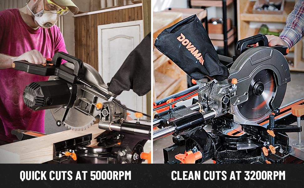DOVAMAN 10in 15A Single Bevel Sliding Miter Saw, w/3 Blades, 4500/3200RPM, Max Cut 3.5x13.4in, 9 Positive Stops for Wood, PVC or Soft Metal