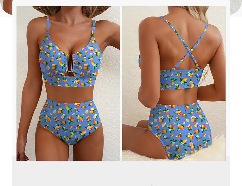 Aleumdr Floral High Waisted Bikini Set for Women – Sexy Two Piece Removable Pad Swimsuit with V Neck Adjustable Straps & Tummy Control Swimwear Swimming Beach