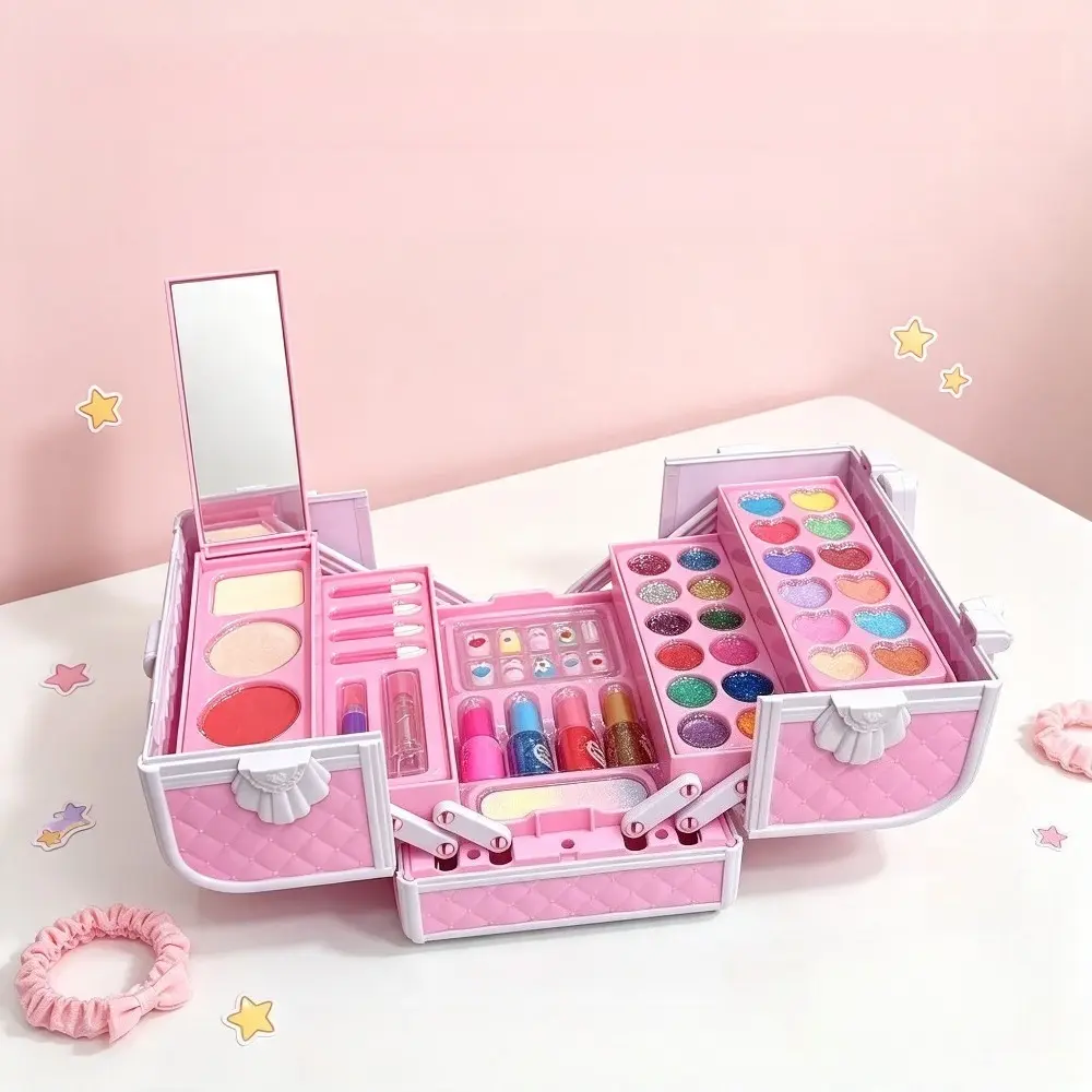 1pc Children's Simulated Household Makeup Toy Set - Portable Beauty Suitcase with Mirror, Eyeshadow, Lip Gloss, Nail Polish, Princess Role-Playing Toy, Birthday Christmas Gifts for 9-10 Girls