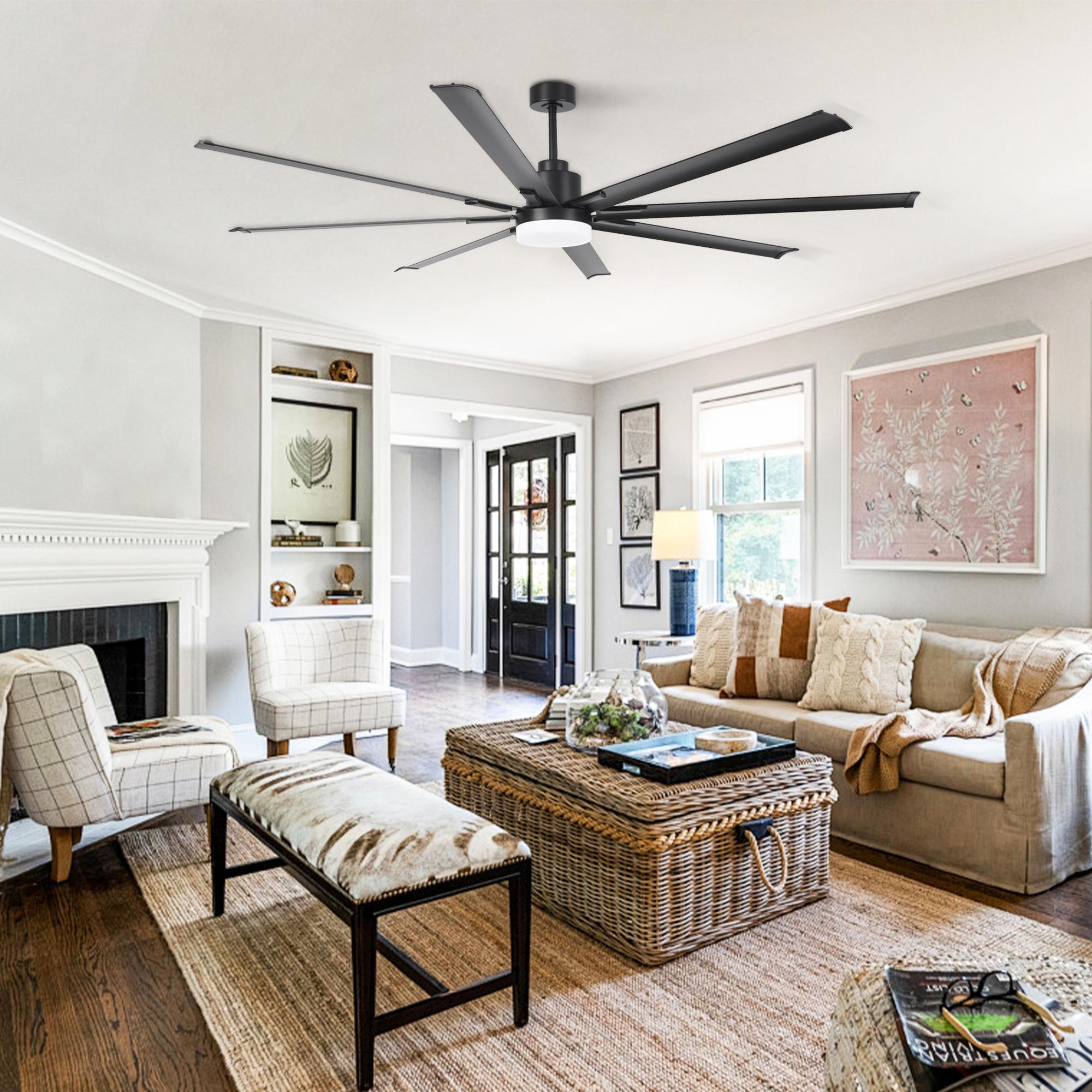 Vaczon 84 Inch 100 Inch Black HVLS Fan LED Large Ceiling Fan with Remote Control High-Volume Airflow Energy-Efficient Motor Industrial Strength