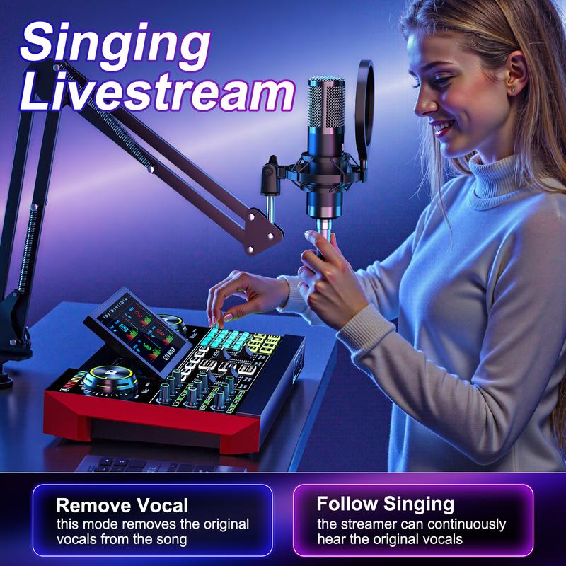 Tenlamp G10-P15 sound card kit, podcast equipment with customizable sound effects, two-level noise reduction, computer audio mixing, condenser microphone, suitable for live streaming, gaming, podcasting #TikTokShopBlackFriday