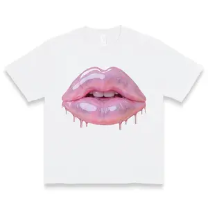 [Graphic Tee]Coquette Glitter Drip Lips Graphic Tee | 100% Cotton Y2K Fashion Must-Have baggy  shirt