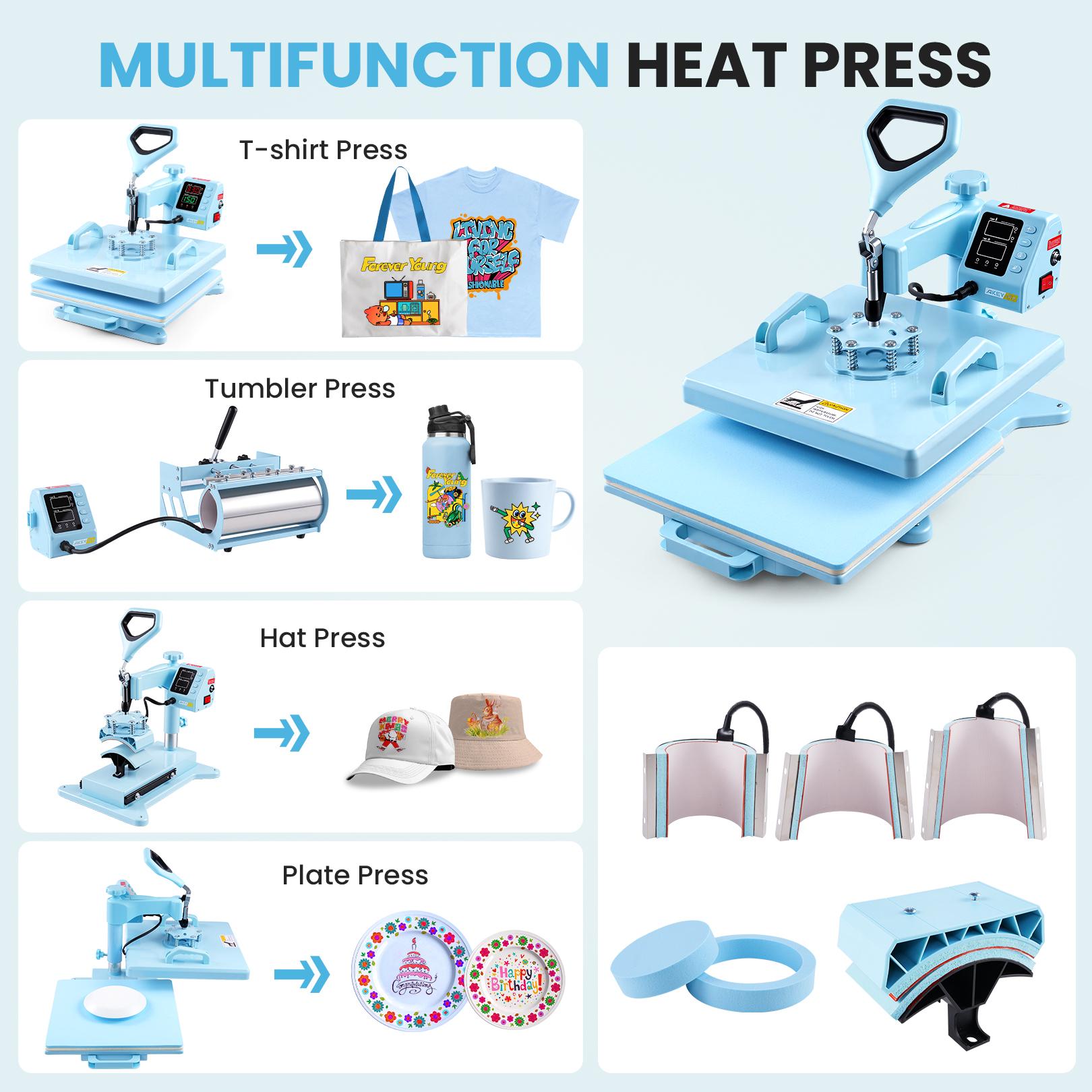 AKEYDIY 5-in-1 Slide-out Heat Press, 15"x15" 360° Swing Away Professional Sublimation Machine for T-shirt Printing, Mug Transfer, Perfect for T-shirts, Mugs, Baseball Caps, Plates, Mousepads