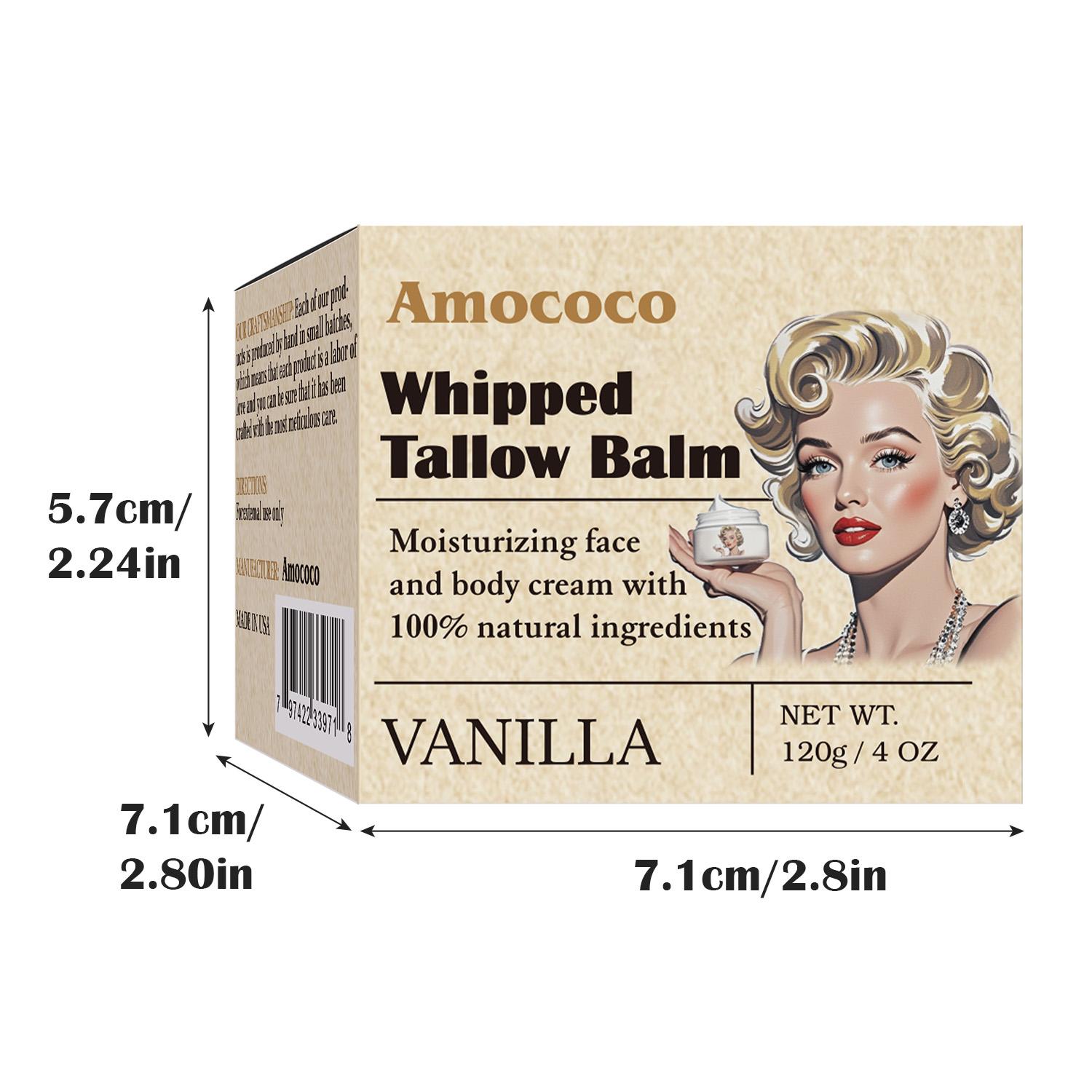 Tallow Cream 100% Natural Moisturizing Face and Body Cream That Soothes, Nourishes, Firms and Hydrates The Skin With Lavender and Vanilla Scents in Vintage Packaging.