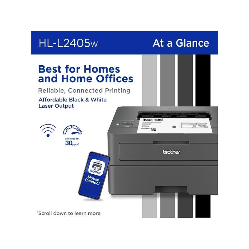 Brother HL-L2405W Compact Wireless Black & White Laser Printer, Single-Function, Print, Refresh Subscription Ready